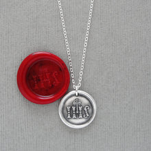 Load image into Gallery viewer, IHS Christogram Wax Seal Necklace - Antique Wax Seal Jewelry In Silver With Faith Cross