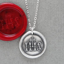 Load image into Gallery viewer, IHS Christogram Wax Seal Necklace - Antique Wax Seal Jewelry In Silver With Faith Cross