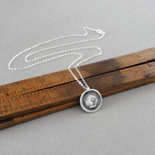 Load image into Gallery viewer, I Languish Far From You - Silver Wax Seal Necklace With Sun Flower Love Quote