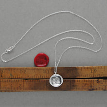 Load image into Gallery viewer, Carpe Diem Wax Seal Necklace - Seize the Day - antique Latin motto with wings and hourglass in silver