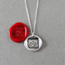 Load image into Gallery viewer, Carpe Diem Wax Seal Necklace - Seize the Day - antique Latin motto with wings and hourglass in silver
