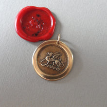 Load image into Gallery viewer, Dragon Wax Seal Pendant - antique wax seal jewelry Protection charm symbol Heraldic Dragon passant in bronze - RQP Studio