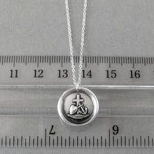 Load image into Gallery viewer, Wax seal necklace with the symbols for Faith Hope and Love. Antique wax seal charm jewelry with cross, anchor and heart made in silver by RQP Studio.