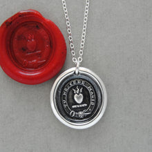 Load image into Gallery viewer, Yield Not To Misfortunes - Silver Wax Seal Necklace With Flaming Heart by RQP Studio