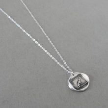 Load image into Gallery viewer, Wax seal necklace with a sitting dog and French caption "Recognition" - Gratitude Thankfulness. Antique wax seal charm jewelry made in silver.