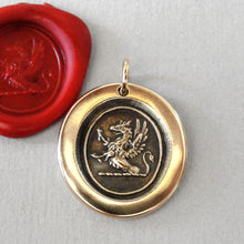 Load image into Gallery viewer, Griffin Wax Seal Charm - Strength Courage Boldness antique wax seal jewelry pendant Gryphon with iron cross