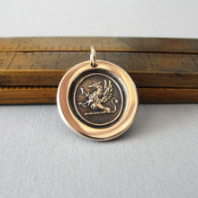 Load image into Gallery viewer, Griffin Wax Seal Charm - Strength Courage Boldness antique wax seal jewelry pendant Gryphon with iron cross