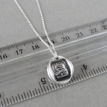 Load image into Gallery viewer, Wax seal necklace depicting evergreen tree and Italian motto "Grow, Don't Change". Antique wax seal charm jewelry made in silver.