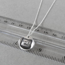 Load image into Gallery viewer, Wax seal necklace with horse and French caption "High Spirited Yet Sensitive". Antique wax seal jewelry made in silver with an equestrian theme.