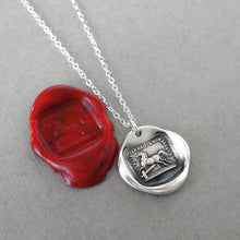 Load image into Gallery viewer, Silver Horse Wax Seal Necklace - Overcome Obstacles Equestrian Jewelry