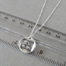 Load image into Gallery viewer, Wax seal necklace with two trees and French love motto "In Vain Destiny Separates Us". Antique wax seal charm jewelry made in silver.