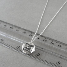 Load image into Gallery viewer, Wax seal necklace with Aesop fable "The Lion and The Mouse" and French motto. Antique wax seal charm jewelry made in silver.