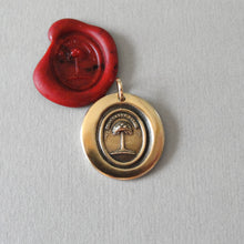 Load image into Gallery viewer, Wax Seal Charm Palm Tree - antique wax seal jewelry in bronze Latin crest motto When Struck I Rise - RQP Studio