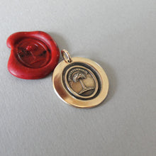 Load image into Gallery viewer, Wax Seal Charm Palm Tree - antique wax seal jewelry in bronze Latin crest motto When Struck I Rise - RQP Studio