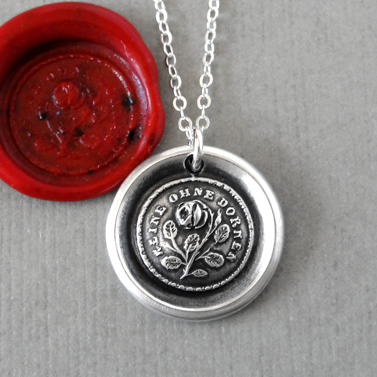 By deals Effort And Hard Work - Wax Seal Necklace - Forget Me Not Flower Antique Wax Seal Jewelry Latin Motto In Silver