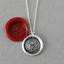 Load image into Gallery viewer, Wax seal necklace Not Without Thorns -antique wax seal jewelry with rose motto by RQP Studio