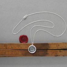 Load image into Gallery viewer, Wax seal necklace Not Without Thorns -antique wax seal jewelry with rose motto by RQP Studio
