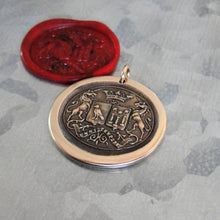Load image into Gallery viewer, Unicorn Wax Seal Pendant - antique wax seal jewelry pendant Latin motto Courage Virtue Strength - RQP Studio