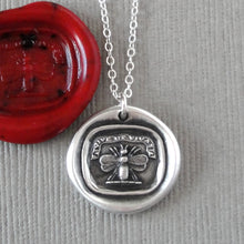 Load image into Gallery viewer, Silver Bee Wax Seal Necklace - Live Life To The Fullest - antique wax seal jewelry - RQP Studio