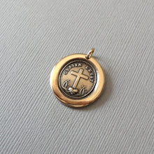 Load image into Gallery viewer, Wax Seal Pendant God's Grace Uplifts - Antique Wax Seal Jewelry Charm Bronze Cross and Heart