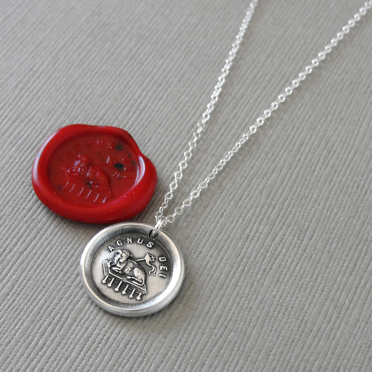 Lamb of God Wax Seal Necklace - Silver Agnus Dei Jewelry