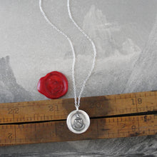 Load image into Gallery viewer, I Love - Silver Wax Seal Necklace With Peace Dove Latin Motto Amo