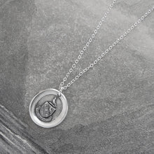 Load image into Gallery viewer, I Love - Silver Wax Seal Necklace With Peace Dove Latin Motto Amo