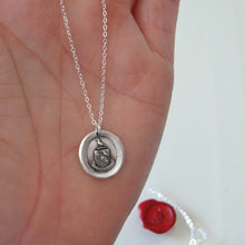 Load image into Gallery viewer, I Love - Silver Wax Seal Necklace With Peace Dove Latin Motto Amo