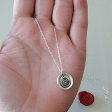 Load image into Gallery viewer, I Love - Silver Wax Seal Necklace With Peace Dove Latin Motto Amo