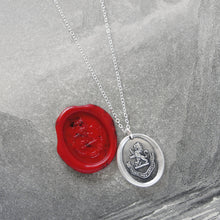 Load image into Gallery viewer, By Courage Not Stratagem - Silver Wax Seal Necklace Rampant Lion Bravery