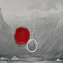 Load image into Gallery viewer, By Courage Not Stratagem - Silver Wax Seal Necklace Rampant Lion Bravery
