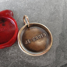 Load image into Gallery viewer, I Believe - Wax Seal Pendant - French motto antique wax seal jewelry charm - RQP Studio