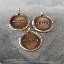 Load image into Gallery viewer, I Believe - Wax Seal Pendant - French motto antique wax seal jewelry charm - RQP Studio