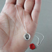 Load image into Gallery viewer, By Faith And Work - Miniature Silver Wax Seal Necklace - Victory Symbol Laurel