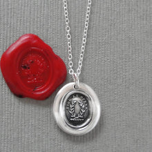 Load image into Gallery viewer, By Faith And Work - Miniature Silver Wax Seal Necklace - Victory Symbol Laurel