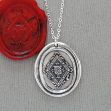 Load image into Gallery viewer, Victorian Ornate Lozenge - Wax Seal Necklace Cross Moline - Antique Silver Faith Wax Seal Jewelry