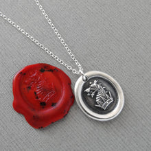 Load image into Gallery viewer, Dragon and Crown Silver Wax Seal Necklace - Protection Heraldic Jewelry