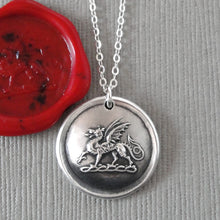 Load image into Gallery viewer, Dragon Wax Seal Necklace - Protection - Antique Wax Seal Jewelry Heraldic Mythical Beast