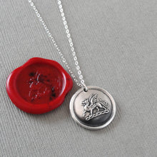 Load image into Gallery viewer, Dragon Wax Seal Necklace - Protection - Antique Wax Seal Jewelry Heraldic Mythical Beast