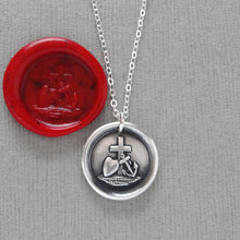 Load image into Gallery viewer, Faith Hope Love Wax Seal Necklace In Silver - Cross Anchor Heart symbols - RQP Studio