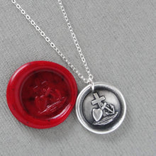 Load image into Gallery viewer, Faith Hope Love Wax Seal Necklace In Silver - Cross Anchor Heart symbols - RQP Studio