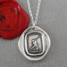 Load image into Gallery viewer, First Step Wax Seal Necklace - antique wax seal charm jewelry - First Step Is Always The Hardest motto in French - RQP Studio