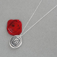 Load image into Gallery viewer, First Step Wax Seal Necklace - antique wax seal charm jewelry - First Step Is Always The Hardest motto in French - RQP Studio