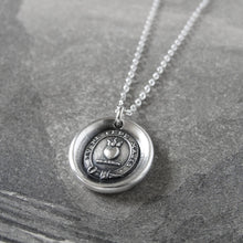 Load image into Gallery viewer, Yield Not To Misfortunes - Silver Wax Seal Necklace With Flaming Heart