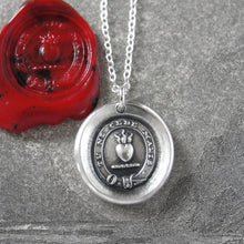Load image into Gallery viewer, Yield Not To Misfortunes - Silver Wax Seal Necklace With Flaming Heart
