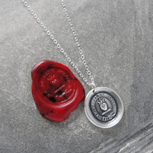 Load image into Gallery viewer, Yield Not To Misfortunes - Silver Wax Seal Necklace With Flaming Heart