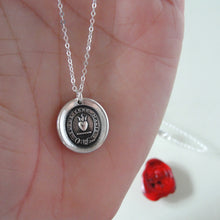 Load image into Gallery viewer, Yield Not To Misfortunes - Silver Wax Seal Necklace With Flaming Heart