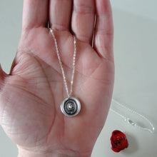 Load image into Gallery viewer, Yield Not To Misfortunes - Silver Wax Seal Necklace With Flaming Heart