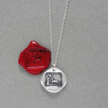 Load image into Gallery viewer, Aesop fable Fox and Rooster wax seal necklace - antique French wax seal charm jewelry - RQP Studio