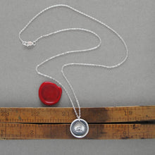 Load image into Gallery viewer, Freedom Makes Me Faithful - Wax Seal Necklace In Silver - Antique Bird and Birdcage Wax Seal Jewelry